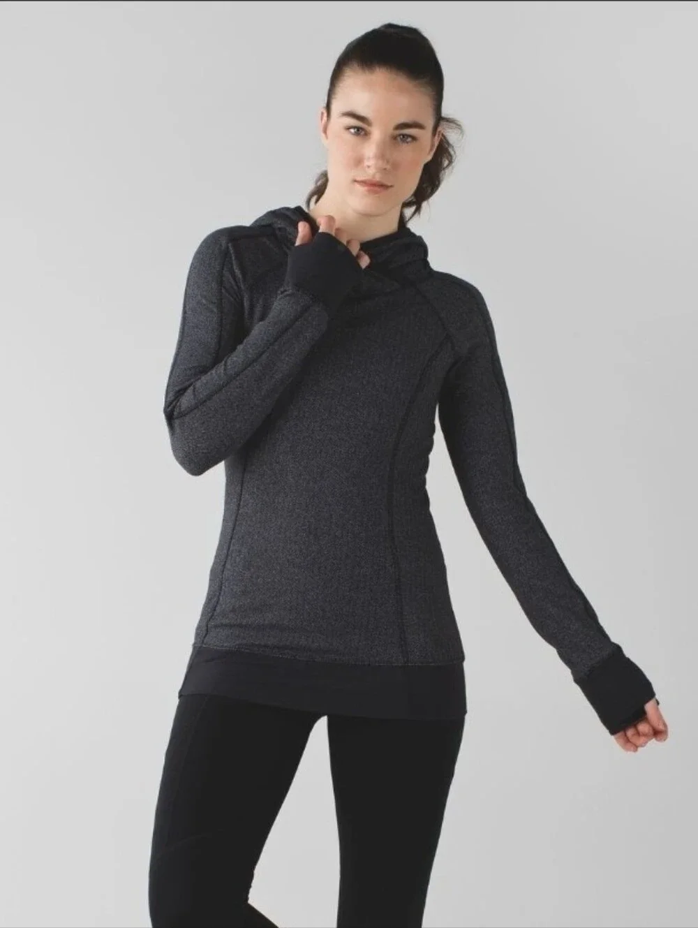 Lululemon Think Fast Hoodie Heathered Herringbone Black Size 10